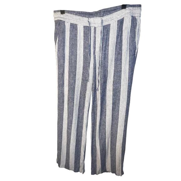 Old Navy womens size M linen Viscose blend bohemian wide striped flare leg pant - Picture 3 of 8